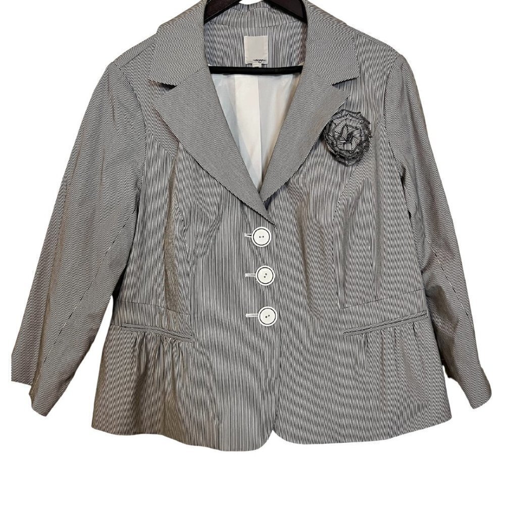 Halogen Seersucker Peplum Blazer with Matching Fabric Flower, 18W
